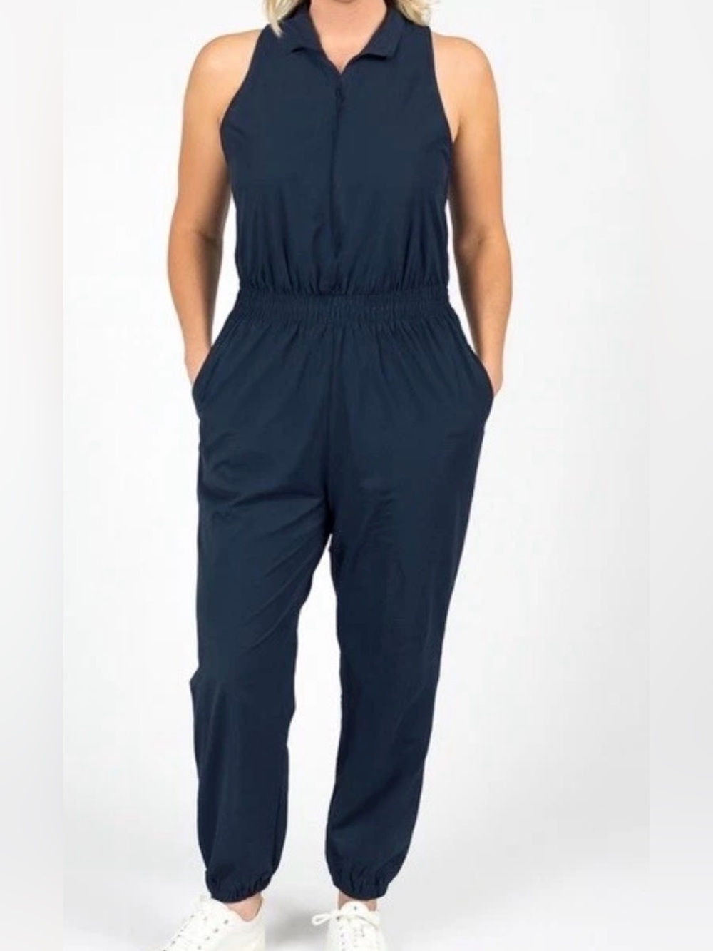 Abercrombie & Fitch Traveler‎ Zip-Up Jumpsuit navy blue sleeveless Women’s XL